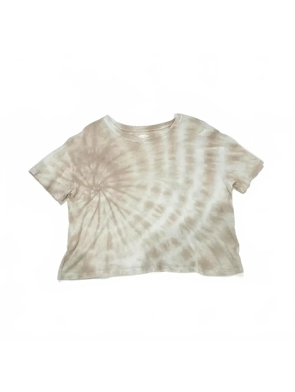 Old Navy Beige Tan Tie Dye Cropped Tee Shirt Casual Neutral Short Sleeve- Medium - Picture 1 of 7